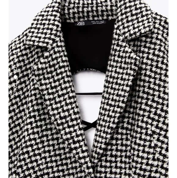NWT Zara * Houndstooth Textured Tweed Blazer Dress Cut Out Size XS S - Picture 15 of 15